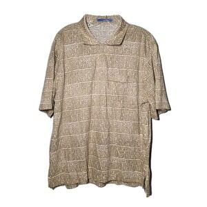 New J. Mclaughlin 100% Linren Mens Short Sleeve Shirt Beige And White Sz  Large